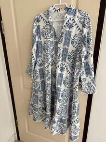 فستان نسائي كاجوال كامل الطباعة أكمام واسعة للمنتجع - متعدد الألوان - مشاهدة 5