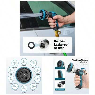 Boquilla de manguera de jardn, boquilla de rociador de manguera con 10 patrones de pulverizacin, vlvula de encendido y apagado, boquilla de manguera de agua de metal de alta presin para lavado de