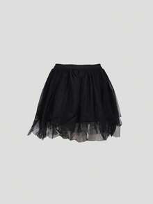 Váy ngắn xếp lớp voan lưới kiểu punk với cạp chun co giãn - màu đen - Xem 6