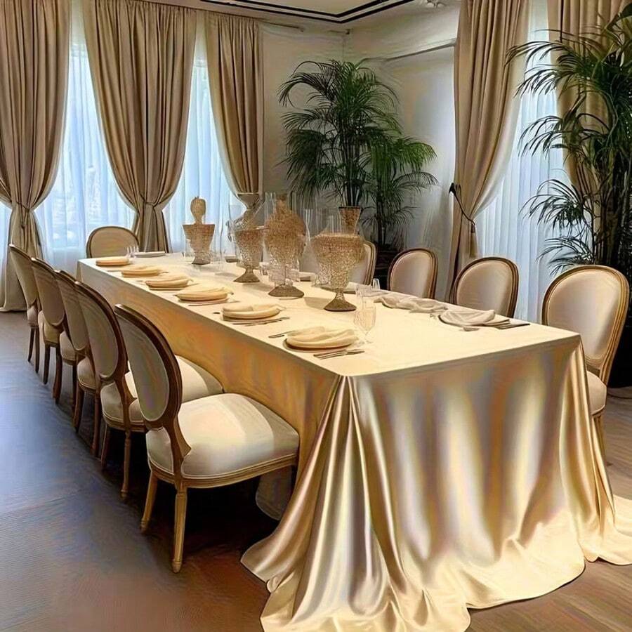 1 Piece Elegant Champagne Wedding Tablecloth - Luxurious Party Table Cover, Spill Resistant Easy Clean Surface, Durable Woven Fabric Ideal For Formal Occasions And Everyday Dining - Ideal For Home Or Takeaway Service, Wedding Decoration, High End Look