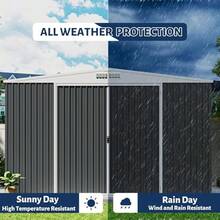 Cobertizo de almacenamiento exterior de metal de 3 x 3,6 m, resistente a la intemperie, para herramientas de jardín, con entrada con cerradura y ventilación para patio, cortacésped, bicicletas y equipo. - Blanco y Negro - Ver 6