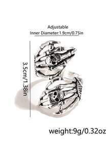 Nooxian 1 chiếc nhẫn có thể điều chỉnh hình đầu lâu và móng vuốt Gothic, phụ kiện nhẫn đeo tay phong cách Punk dành cho cả nam và nữ, quà tặng - Màu Bạc Cổ - Xem 8