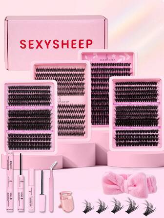 1056Pcs, 264Pcs 240Pcs 288Pcs 264Pcs Individual Lash Clusters, Lash Clusters Eyelash Extension Kit, D Curl, Mix Individual Lashes Kit With Lash Bond And Seal, Lash Tweezers, Eyelash Extension Kit, Suitable For Daily Commuting Or Holiday Celebration And Convenient For DIY Eyelash Makeup Design At Home