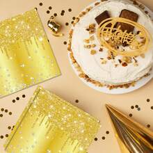 20 Stücke/40 Stücke/60 Stücke/100 Stücke Goldene "Happy Birthday" Servietten, Party Zubehör, Goldene Diamant Thema Papier Dekorationen, Glitzer Erwachsenen Hochzeitsparty, Mode Papier Servietten, Goldene Diamant Thema Papier Erwachsene Einweg Mittagsservietten für Geburtstag Hochzeit Braut Geschenk - Gold - Übersicht 7