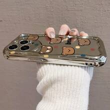 かわいいくま柄 電鋳防摔スマホケース for  17promax,16pro,15plus/14/13/12/11 シャイニーデザイン 衝撃保護 スタイリッシュ 携帯カバー 可愛いアニマルモチーフ スマホアクセサリー 軽量 耐衝撃 スクラッチ防止 ファッ - シルバー - チェックする 9