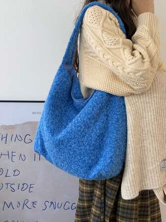 Bolso de mano de peluche esponjoso estilo coreano para mujer, nueva llegada del otoño/invierno 2025, de alta gama, gran capacidad, bolso de hombro para ir al trabajo