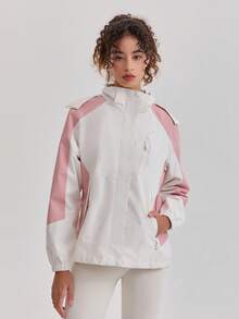 1 Áo khoác gió nữ phối màu mùa xuân/thu, chất liệu nhẹ, chống thấm nước, thích hợp cho hoạt động thể thao ngoài trời, chạy bộ, leo núi, tay dài, màu trắng. - trắng - Xem 5