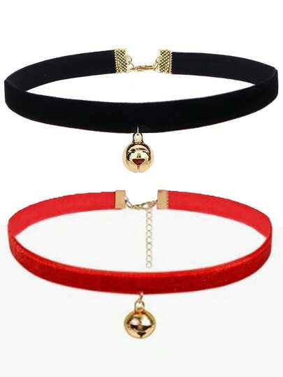 1件装女士复古天鹅绒铃铛吊坠项链