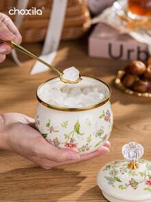 1个糖罐、咖啡罐、茶叶罐、多功能储物罐、食品储物罐，搪瓷材质，图案设计。