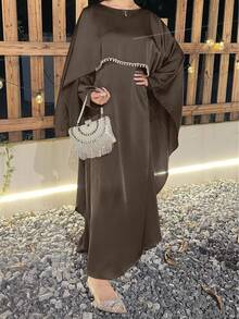 Hafizah Capa casual de dos piezas con cadena de perlas para uso diario de la mujer - Marrón - Ver 3