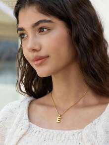 Hatastic 1件装 时尚创意优雅泡泡A-Z英文字母不锈钢项链 金色项链 女士日常休闲佩戴个性化项链 锁骨链 圣诞礼物 - 金黃色 - 查看 5