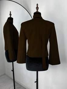 1 Áo khoác vải dệt trơn màu cài nút thường ngày/công sở cho nữ, Xuân/Thu - màu nâu - Xem 4