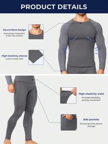 TAILONG Thermal Underwear For Men With Fleece Lined Base Layer Hunting Gear Bottom Top For Cold Weather - Grey - View 4