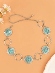 1件复古银色康乔腰带，西部风格绿松石装饰腰链，复古牛仔腰带，适合搭配连衣裙和牛仔裤 - 蝴蝶型 - 查看 10