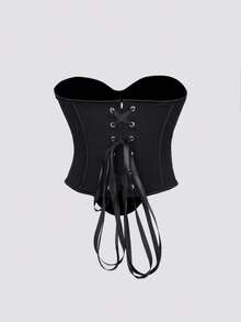 Apperloth A 优雅束身露脐上衣，抹胸式，不对称弧形下摆，系带露背，露胸设计，带钢骨收腰塑身衣，适合女性万圣节服装、锐舞派对服饰，黑色夏季款 - 黑色 - 查看 5