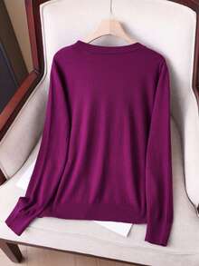 GIGOGOU Pulover tricotat cald pentru femei, mărimi mari, 1XL-4XL, mânecă lungă, toamnă/iarnă - Violet - Vizualizare 2