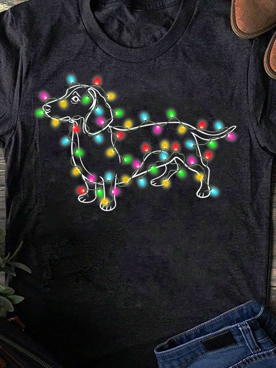 Dachshund Dogs Tree Christmas Sweater Xmas Gifts For Pet Dog T-Shirt - Gift For Dog Lovers - Funny Dog - Dachshund Lover - màu đen - Xem 1
