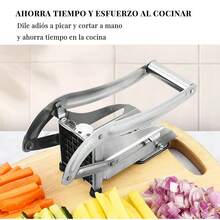 Cortador manual de verduras de acero inoxidable con cuatro cuchillas intercambiables para un corte uniforme. Apto para patatas, zanahorias, pepinos y calabacines. Una herramienta eficaz para la preparación de alimentos que se mantiene estable y antideslizante. - Plateado - Ver 8