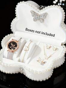 6/5件套优雅女孩精致时尚蝴蝶图案表盘石英表，适合女孩佩戴，可搭配蝴蝶首饰项链、手链、戒指和耳环套装，是送给女孩的完美生日/节日礼物，适合返校、聚会和旅行等日常生活场合。也是圣诞节、毕业季、情人节等节日送给女孩的完美礼物。 - 彩色 - 查看 3