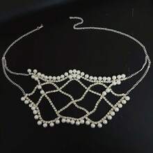 European And American Fashion Mesh Imitation Pearl Multi-Layer Mask, Face Mask, Hollow Out Decorative Mask, Exaggerated Music Festival Party Rhinestone Mask - Gold - View 7