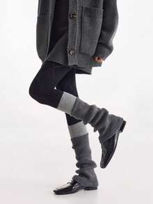 1 双女士美拉德印花彩色腿套，羊毛针织灰色拼接腿套，加厚秋冬塑形修身小腿套，Y2K针织护膝，适合搭配雪地靴和紧身裤 - 彩色 - 查看 5