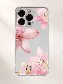 1pc Minimalist Pink Lily Flower Pattern Shockproof TPU Phone Case, Compatible With IPhone 16 Pro Max/15 Plus/14/13/12/11/8P/XS Max And Galaxy S24 Ultra/S23 FE/S22/S21/S20/A52S/A15/A03 - 款式3(1PC) - 查看 8