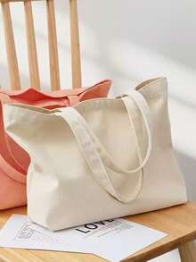 3/1pc Canvas Tote Bag, Thick Durable Daily Commuter DIY Design, Minimalist Elegant Bridesmaid Wedding Gift Bag, Large Capacity Travel Shopping - Beige - View 6