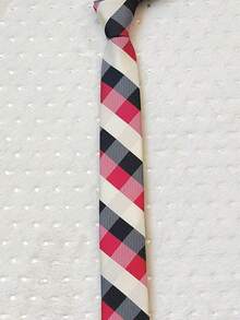 Men's Casual Dress Tie, Colorful Checkered, Slim Fit (5.5cm) - 紅色 - 查看 3