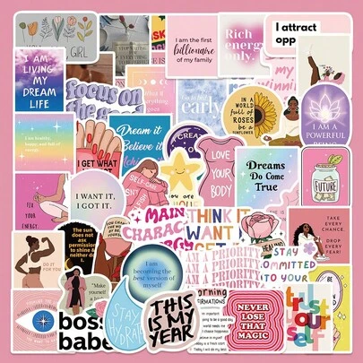 52pcs Inspiring Vision Board Stickers, Cute Sticker Book Supplies For Scrapbooking, Diary, Planner, Notebook, Phone Case, Guitar, Tumbler, Desktop Decor, Suitable For Teens, Adults, Children As Gifts