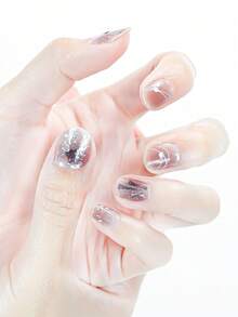 16 piezas de pegatinas de uñas de gel semi-curado, color beige gelatinoso, calidad de salón, de larga duración, requiere curado con lámpara UV - Granate - Ver 5