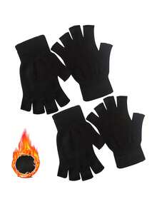 Winter Gloves - Half Finger Gloves Winter Knit Touch Screen Protector Warm Elastic Mittens Fingerless Gloves, Unisex Size, Riding Gloves, Black,Conventional Style