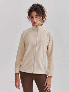 Áo khoác nỉ nữ ngoài trời, dày dặn, ấm áp, thoáng khí, cổ đứng, khóa kéo phía trước, phù hợp cho leo núi & thể thao, mùa xuân & thu, mùa đông, trượt tuyết. Màu trắng. - trắng - Xem 9