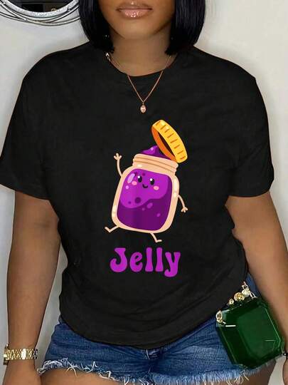 100% Cotton Peanut Butter & Jelly Matching Couple Halloween Best Friends T-Shirt Graphic T-Shirts For Men And Women, Casual Printed Short-Sleeved Women's Tops, Women's Clothing