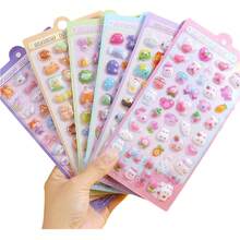 Cute 3D Puffy Stickers Kawaii Resin Animal Cartoon Sticker, Tiny DIY Stickers For Scrapbooks Laptops Water Bottles (Multicolor) - 風格-a - 查看 1