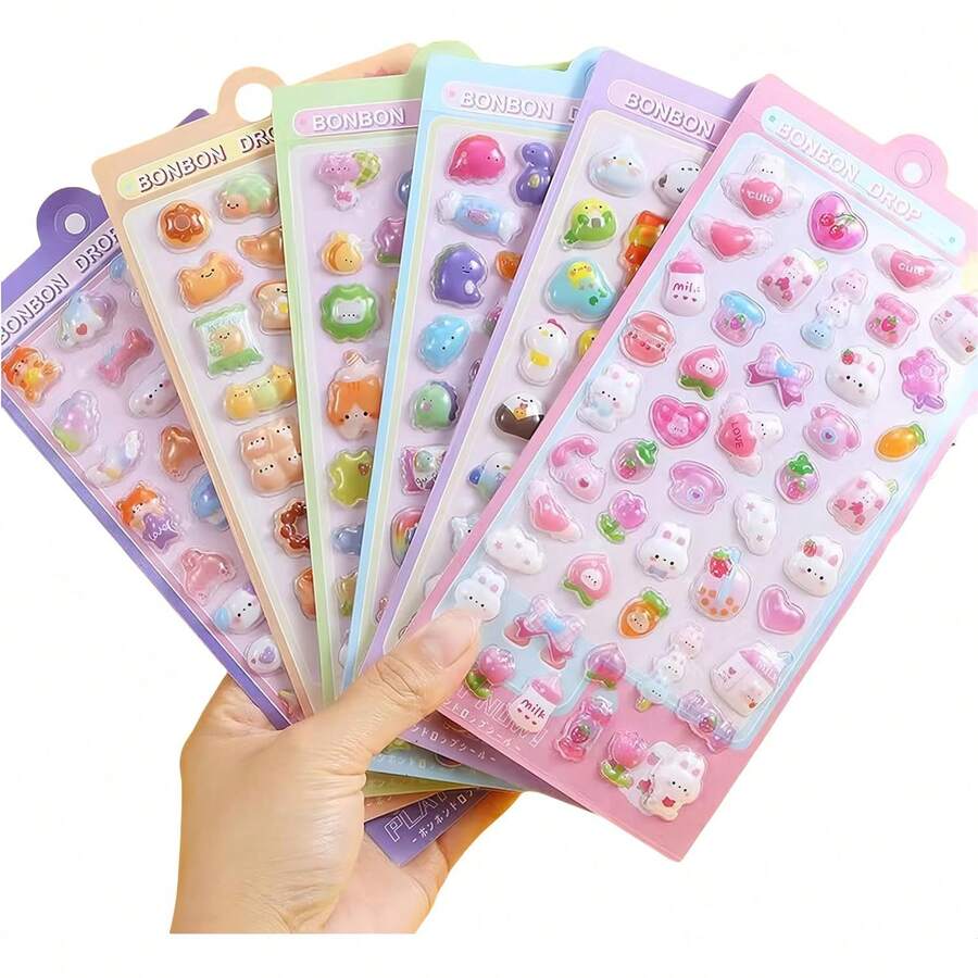 Cute 3D Puffy Stickers Kawaii Resin Animal Cartoon Sticker, Tiny DIY Stickers For Scrapbooks Laptops Water Bottles (Multicolor) - 風格-a - 查看 1