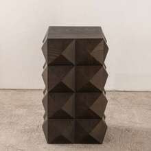 Retro Black Wooden Side Table With A Three-Dimensional Embossed Pattern Design, 60 Cm High. No Assembly Required. - 棕色 - 查看 6