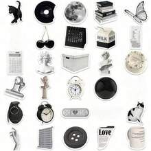 61张黑白Y2K风格贴纸，黑色贴纸，复古贴纸，小贴纸，美观贴纸套装，乙烯基材质，防水，适用于笔记本电脑、手机、汽车、滑板、水瓶、剪贴簿、电脑、笔记本、学习用品，返校季必备 - 彩色 - 查看 6