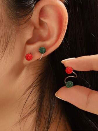 Trending Cross-Border Shambhala Earrings, Women's S-Shaped Zirconia Round Ball Screw Small Niche Delicate Design Ear Bone Stud