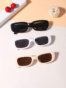 3副装青少年（12-16岁）聚碳酸酯休闲长方形镜框时尚眼镜，适合户外和日常服装搭配 - 彩色 - 查看 1