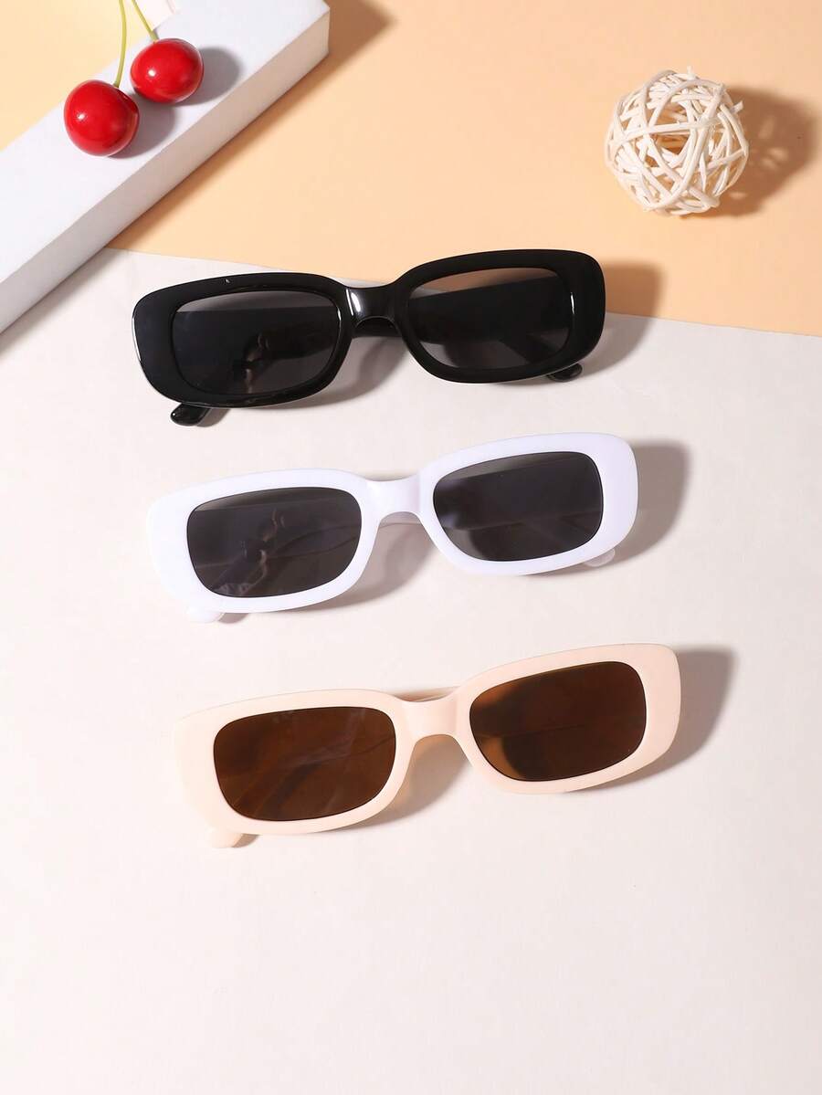 3副装青少年（12-16岁）聚碳酸酯休闲长方形镜框时尚眼镜，适合户外和日常服装搭配 - 彩色 - 查看 1