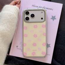 可爱银边粉彩花卉手机壳,兼容苹果17 Pro Max/16 Pro Max/15 Pro Max/14 Pro/13,时尚可爱手机壳/女士手机壳/创意设计手机壳 - 黃色 - 查看 3