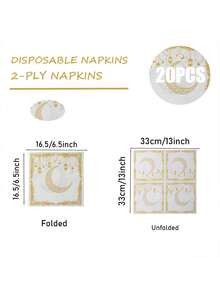 20张装 - 2026新款星月主题一次性纸巾 - 双层纸巾 - 适用于星月主题派对和节日餐桌装饰，13英寸正方形，是厨房和餐厅的理想之选，星月装饰 - 彩色 - 查看 8
