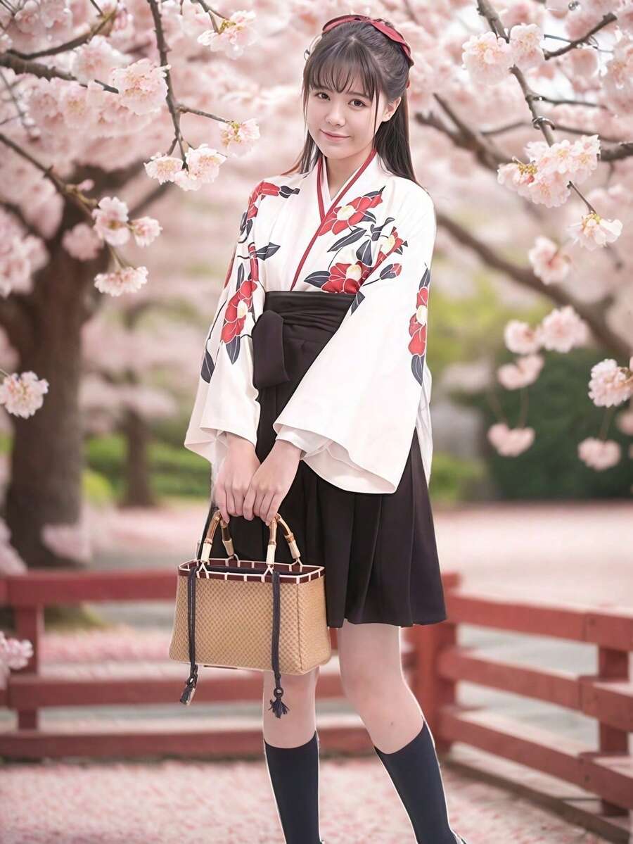 Bộ trang phục kimono cổ điển dễ thương và tươi tắn dành cho bé gái, kiểu dáng cải tiến, thích hợp cho các lễ hội, tiệc tùng, biểu diễn, dạ hội, sân khấu. Bao gồm áo và váy. - Nhiều màu - Xem 1