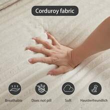 114-Inch Corduroy Modular Sofa Boneless Couch, Featuring An Inlaid Structural Design, Three Throw Pillows, Wider Backrest Design And Four Freely Configurable Modules. - Beige + Corduroy + 4 Seat - View 8