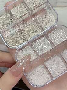 2盒1套美甲配件，半圆和全圆珍珠钢珠套装，美甲装饰配件，美甲用品 - 彩色 - 查看 5