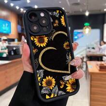 Estuche para teléfono con diseño de mariposa y corazón de girasol Compatible con estuches para teléfonos   17  16 Pro Max  15 Pro Max  13 y  12 Hecho de material de TPU que brinda protección contra golpes y caídas Un gran regalo para familiares, amigos, seres queridos, novios, novias y para Navidad - Negro - Ver 1