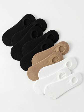 10双装纯色透气硅胶防滑浅口简约百搭船袜，春夏款