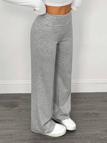 少女直筒宽松纯色运动裤