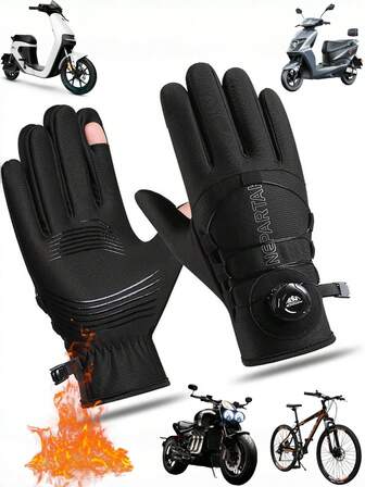 1 Pair Unisex Thermal Gloves - Rotating Buckle Closure, Breathable Windproof Material, Touchscreen Compatible For Cycling Skiing Hiking