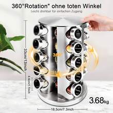 SAEIV Spice Carousel With 20 Spice Jars, 360° Rotating Spice Rack, Spice Turntable Storage Unit, Spice Organizer, Stainless Steel Construction, Silver Finish - 20 Round Spice Rack Set - View 8